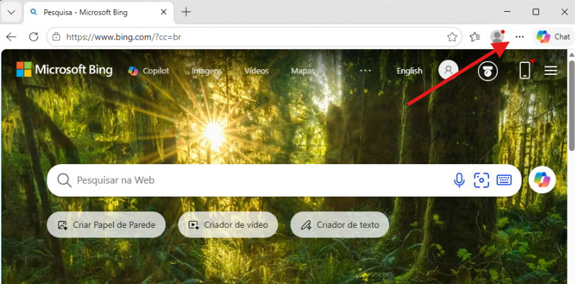 Botão de menu do Microsoft Edge, representado por três pontos no canto superior direito da janela.