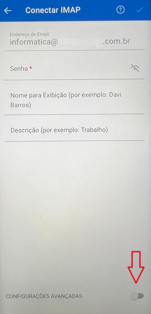 Opção de configurações avançadas habilitada no canto inferior direito da tela do Outlook.
